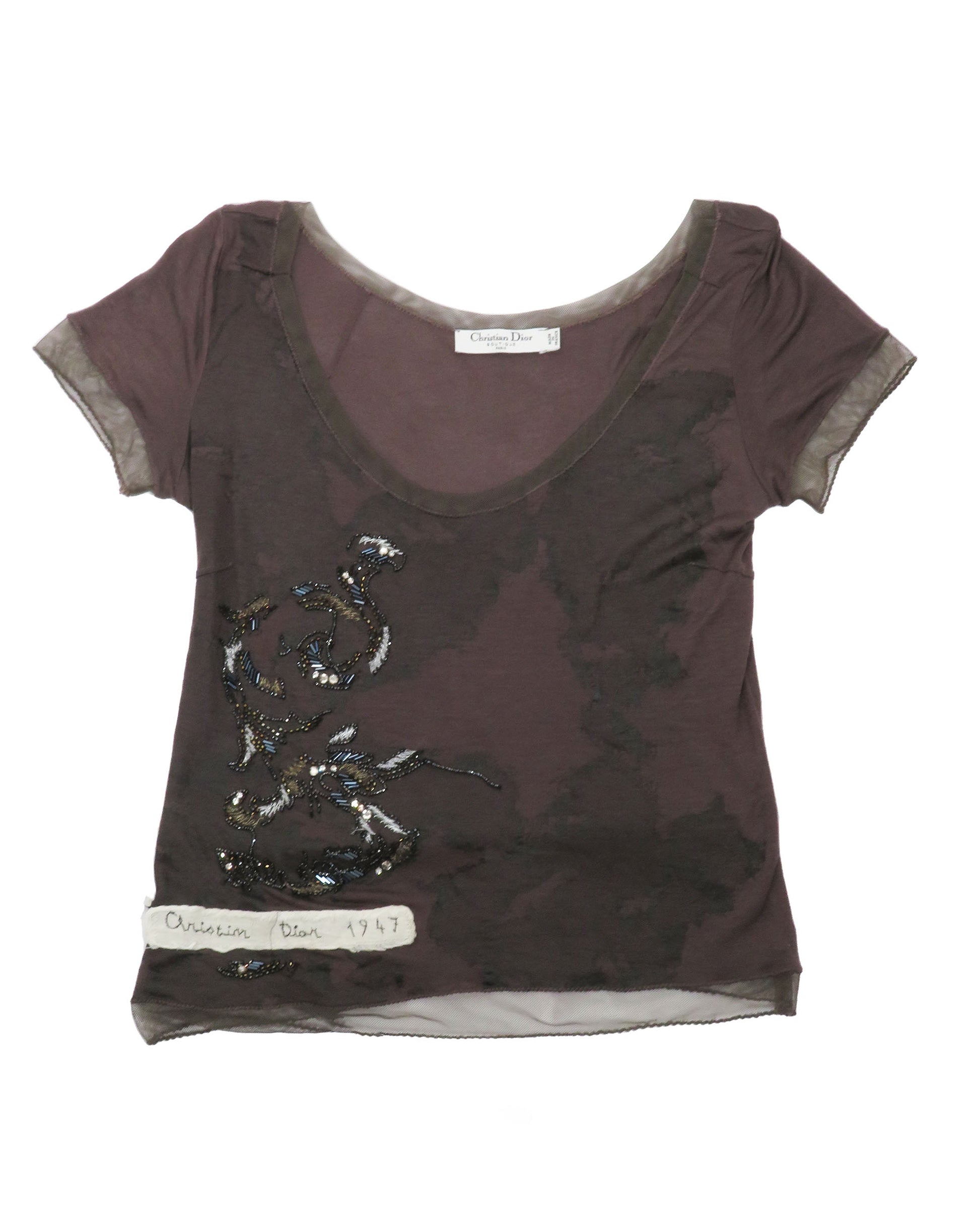 Brown t-shirt with sequin design on a white background