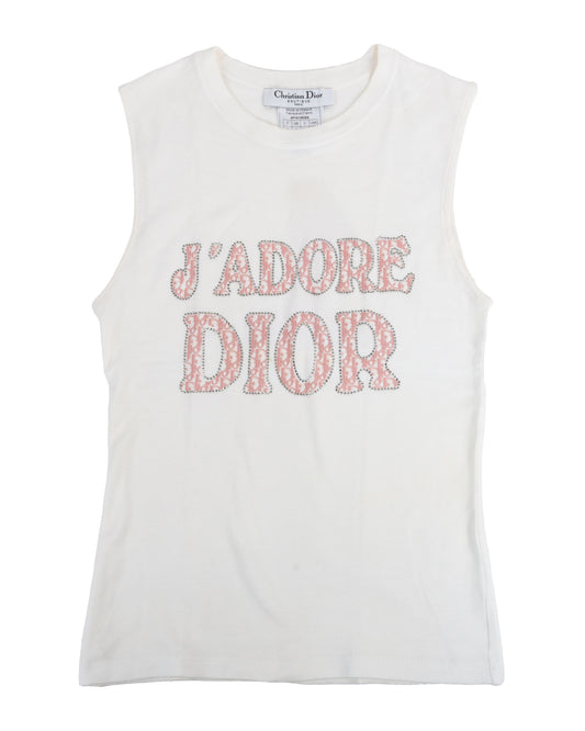 Christian Dior by John Galliano J'ADORE DIOR Pink Rhinestone Tank Top - vothe archive - curated designer vintage
