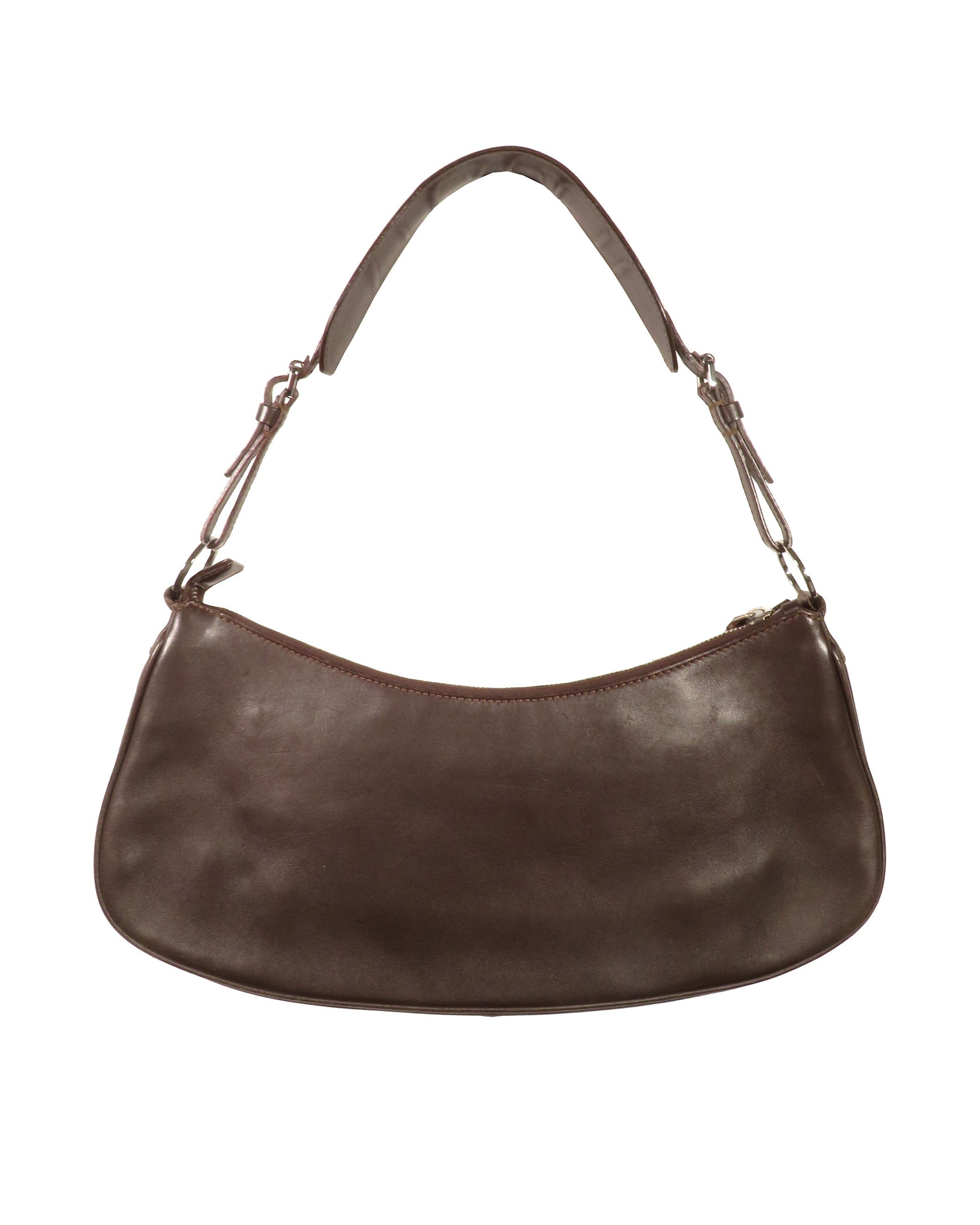 Brown leather handbag on a white background