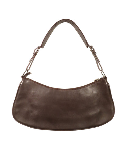 Brown leather handbag on a white background