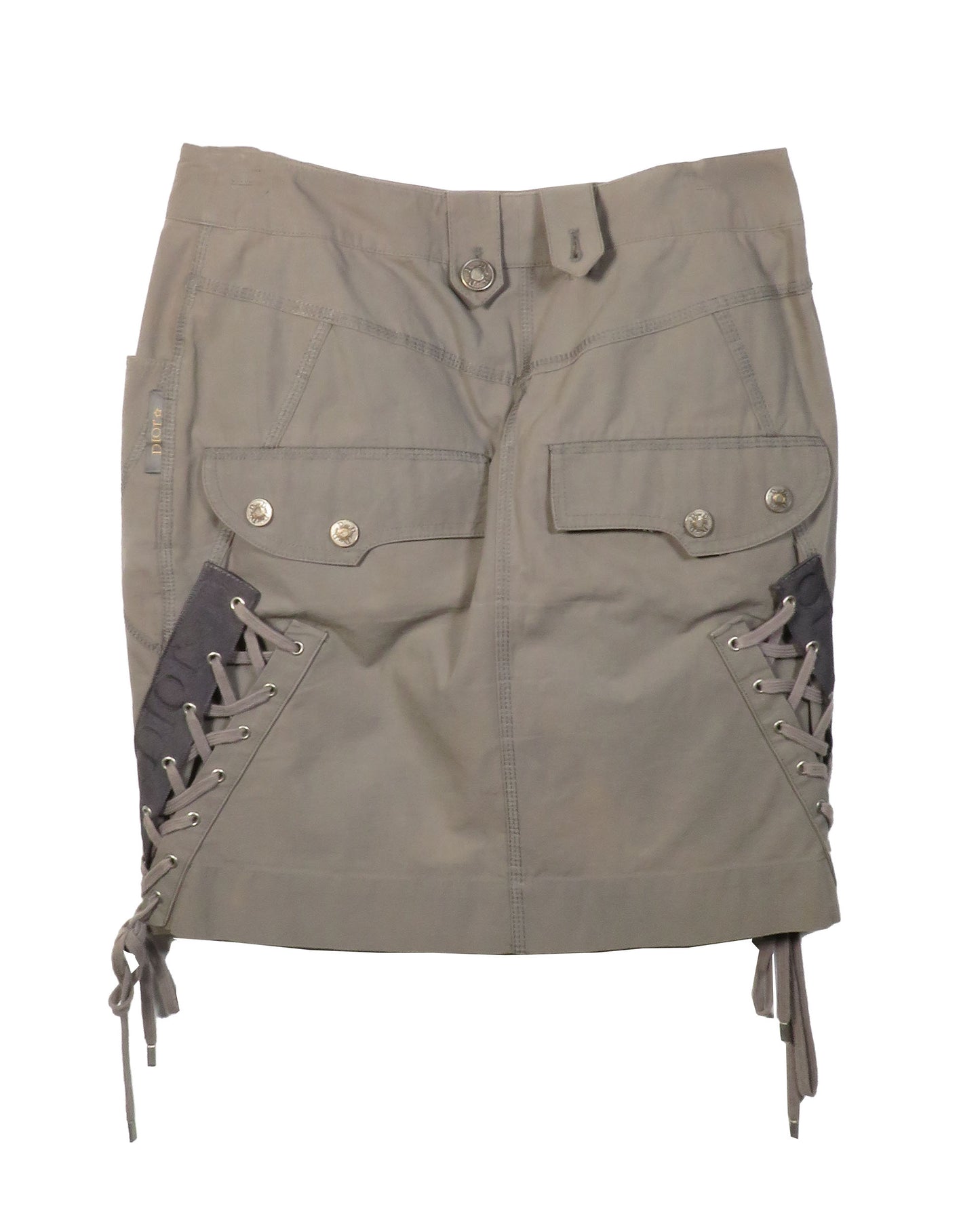 Khaki skirt with lace-up sides on a white background
