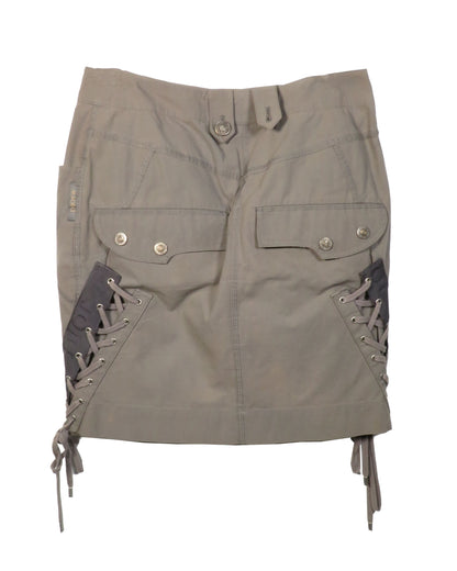 Khaki skirt with lace-up sides on a white background