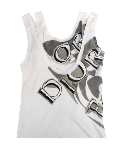 Christian Dior by John Galliano SS2004 Logo Double Layer Tank Top - vothe archive - curated designer vintage
