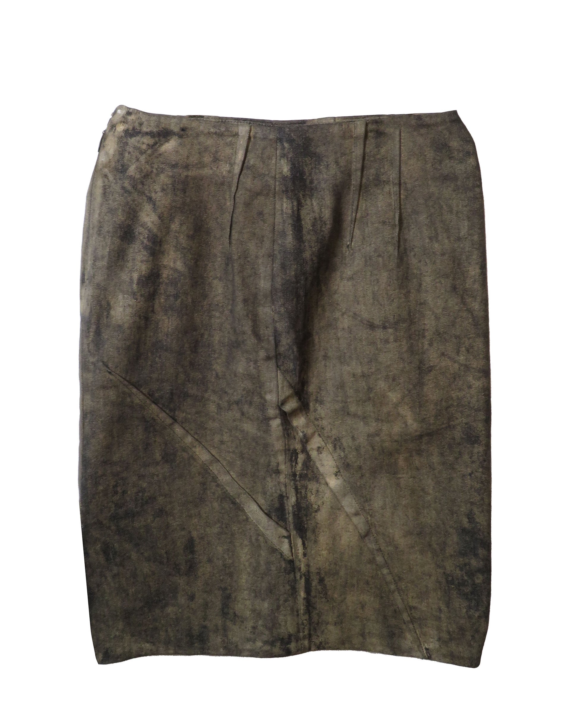 Brown leather skirt on a white background Christian Dior by John Galliano FW2006 Printed Cotton Skirt - vothe archive - curated designer vintage 