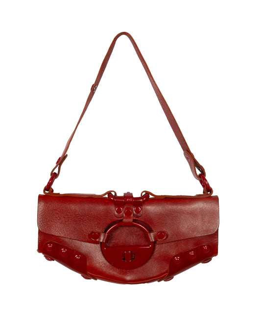 Diesel Red Distressed Leather Shoulder Bag - vothe archive - curated designer vintage
