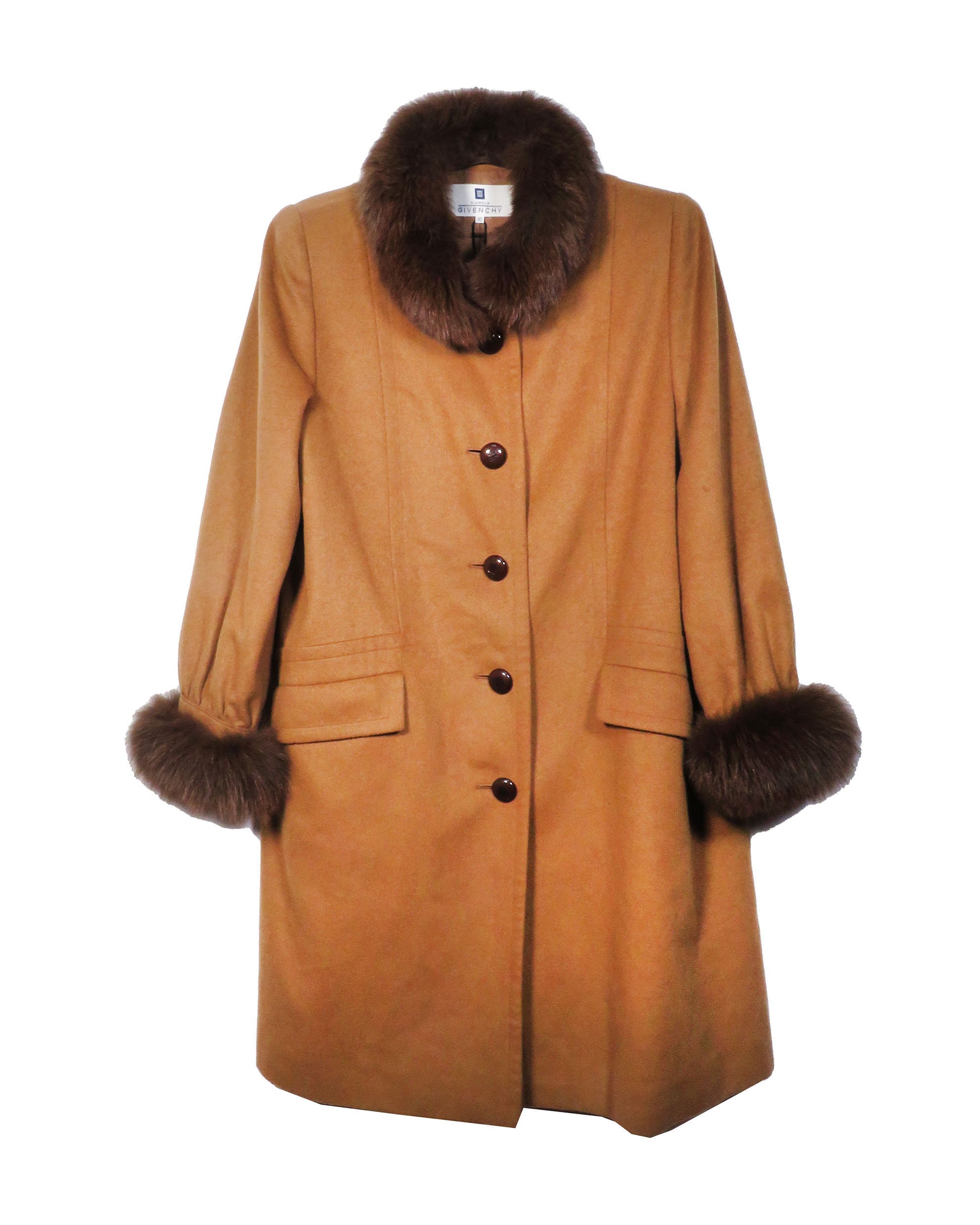 Brown coat with fur trim on a white background