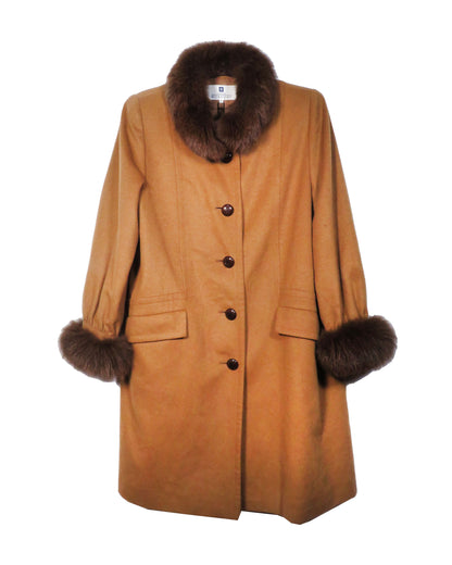 Brown coat with fur trim on a white background