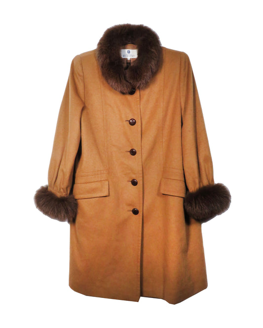 Brown coat with fur trim on a white background