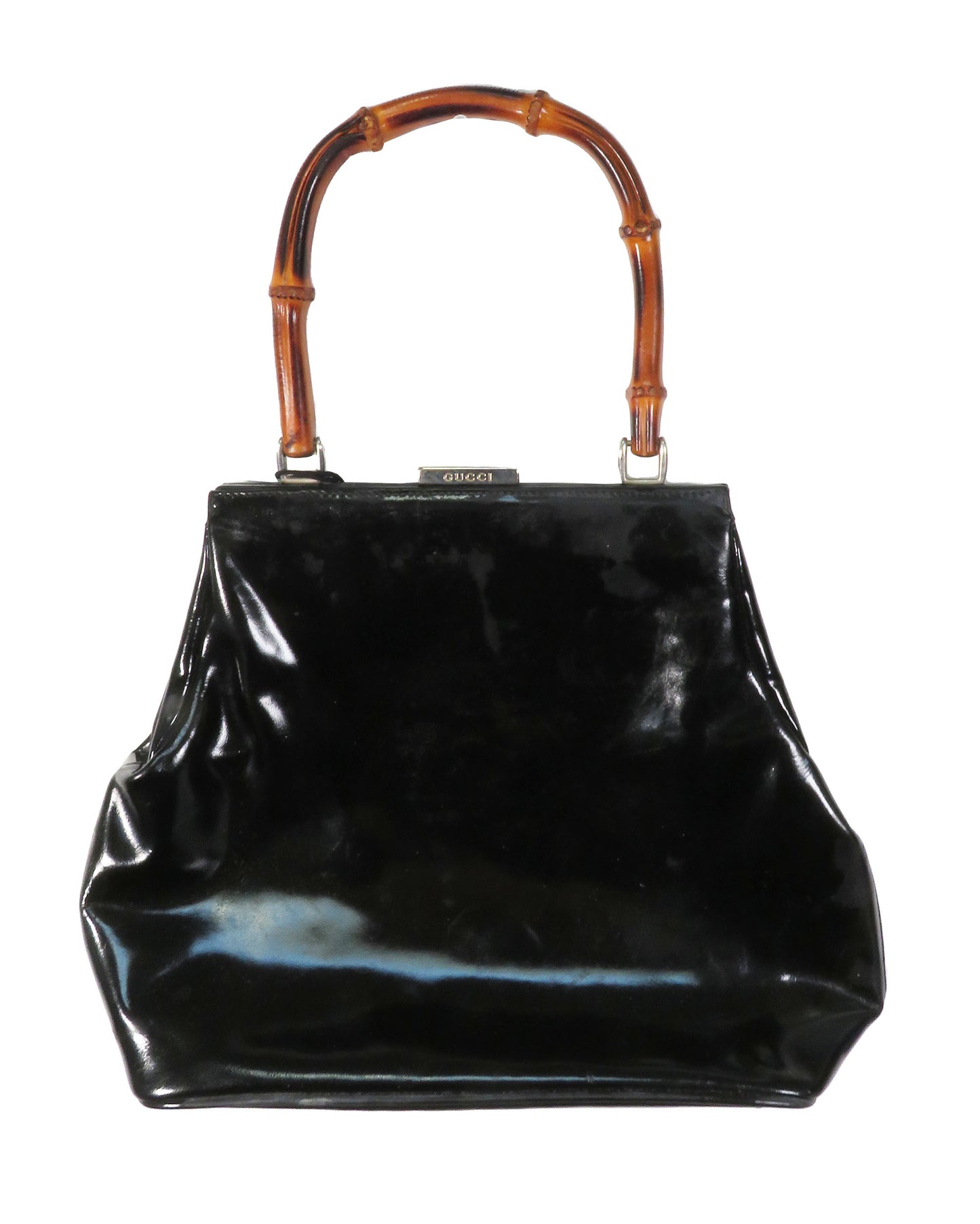 Gucci Black Patent Leather Bamboo Top Handle Bag