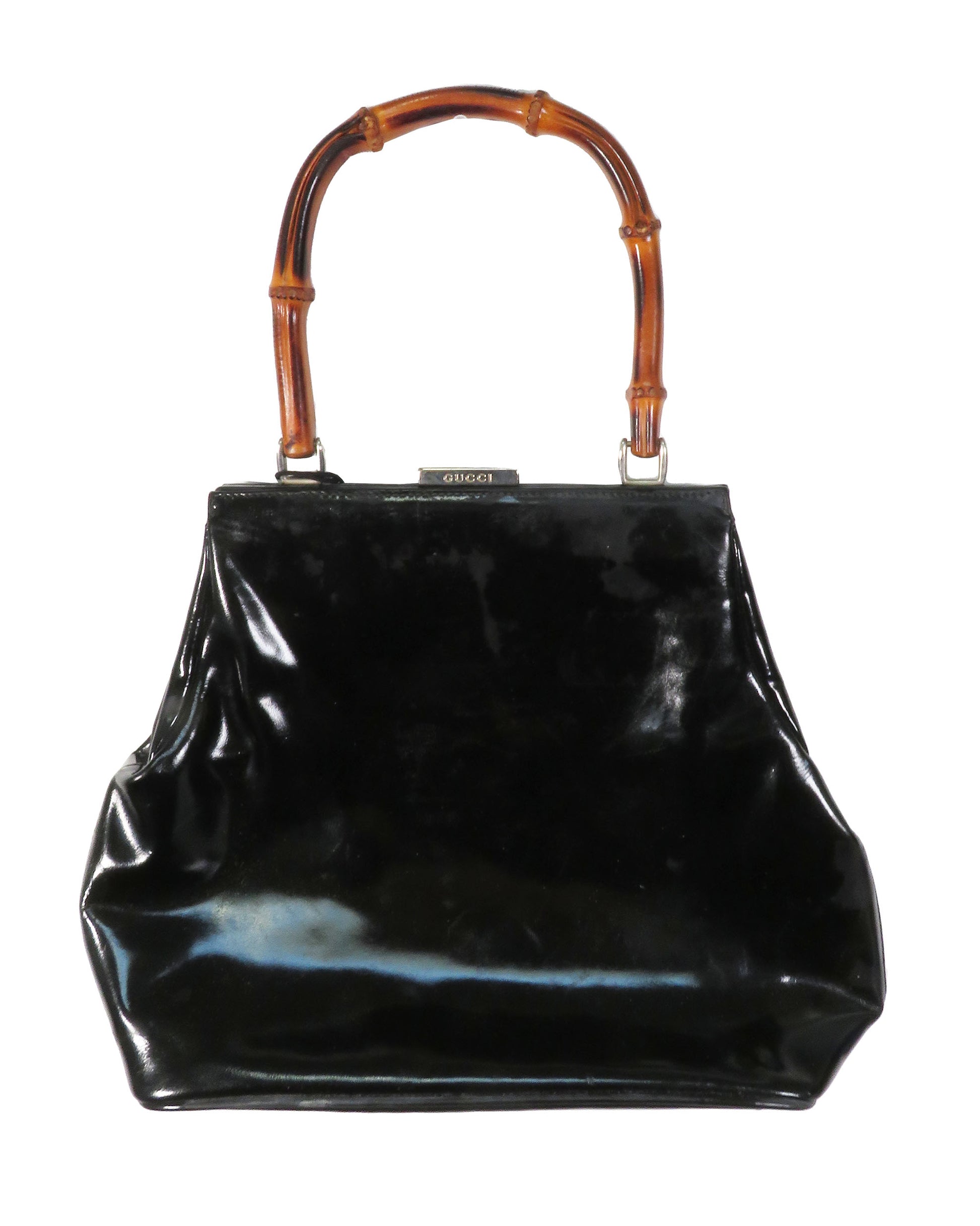 Gucci Black Patent Leather Bamboo Top Handle Bag