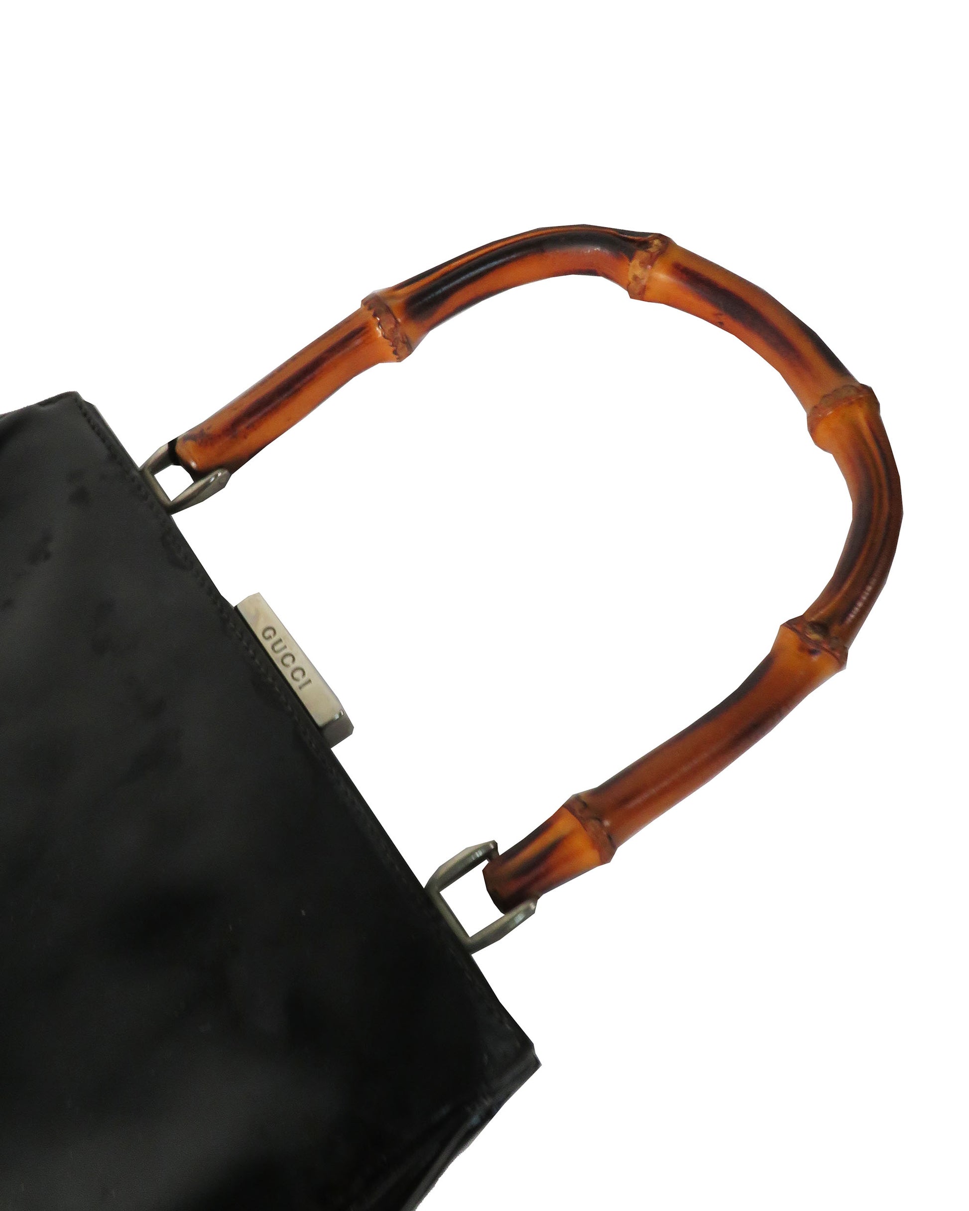 Gucci Black Patent Leather Bamboo Top Handle Bag
