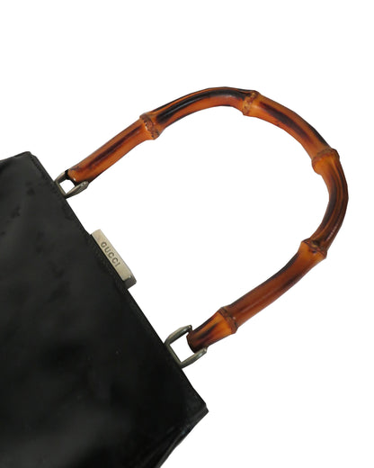 Gucci Black Patent Leather Bamboo Top Handle Bag