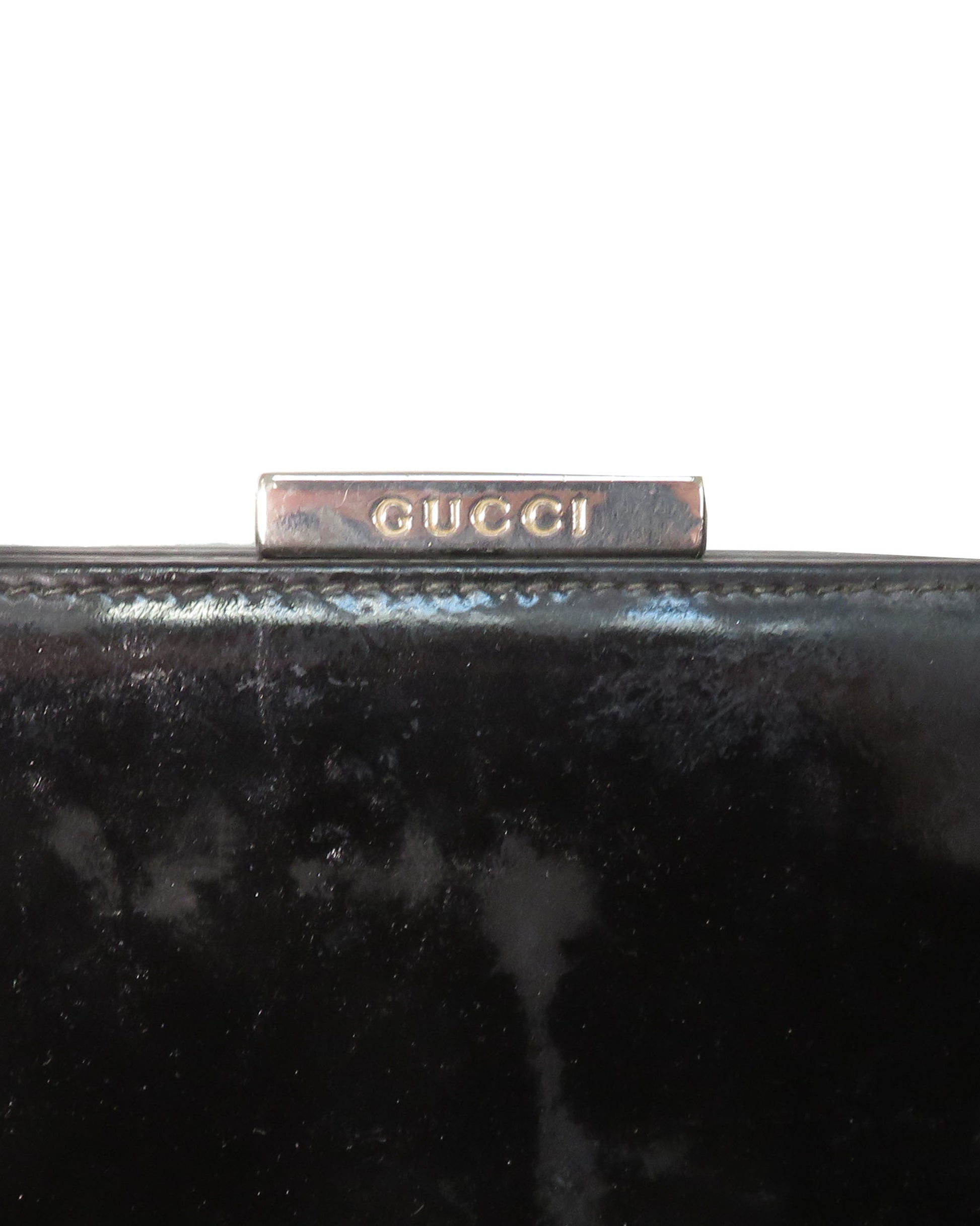 Gucci Black Patent Leather Bamboo Top Handle Bag