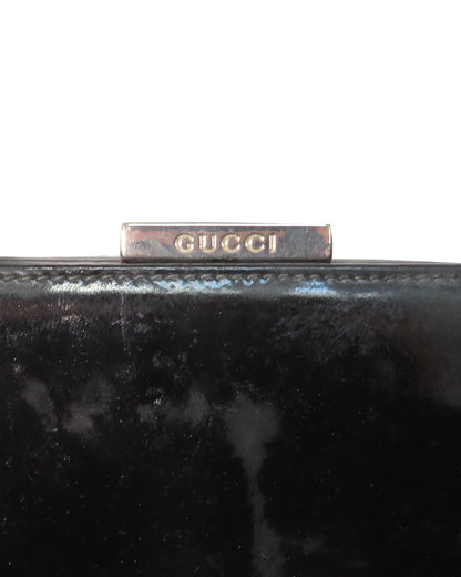Gucci Black Patent Leather Bamboo Top Handle Bag