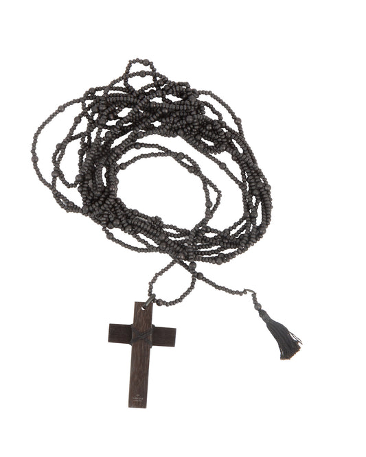 Gucci by Tom Ford FW2002 Ebony Bead Cross Necklace - vothe archive - curated designer vintage
