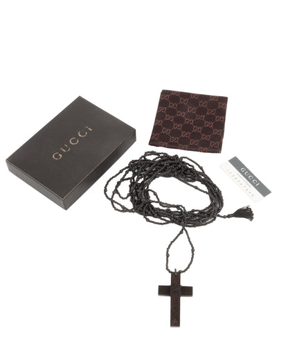 Gucci by Tom Ford FW2002 Ebony Bead Cross Necklace - vothe archive - curated designer vintage

