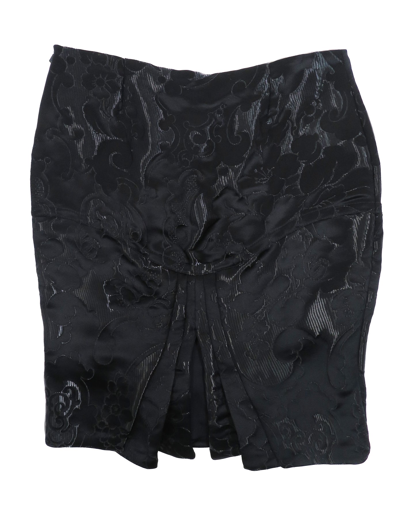 Black floral patterned skirt on a white background