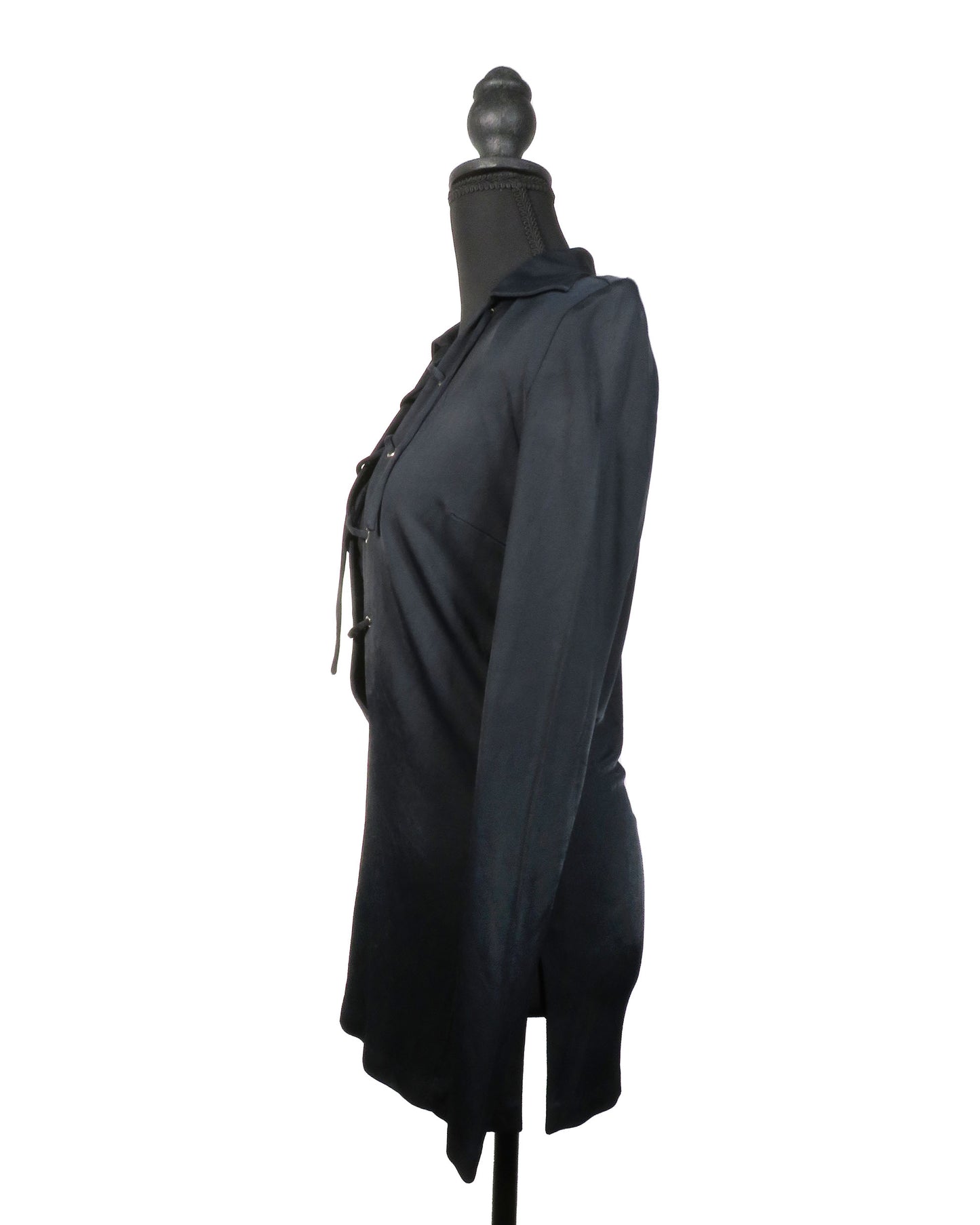 Black dress on a mannequin against a white background