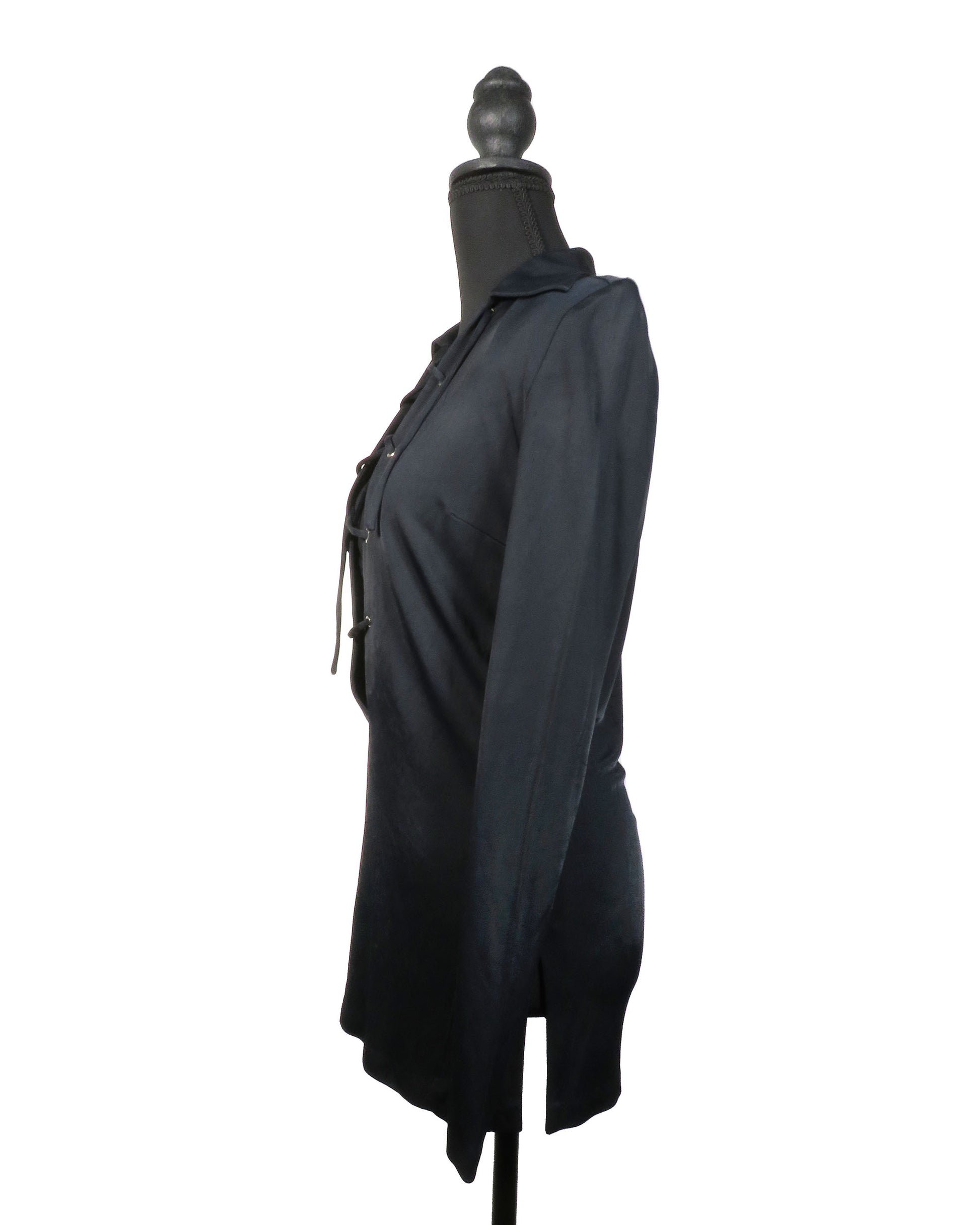 Black dress on a mannequin against a white background