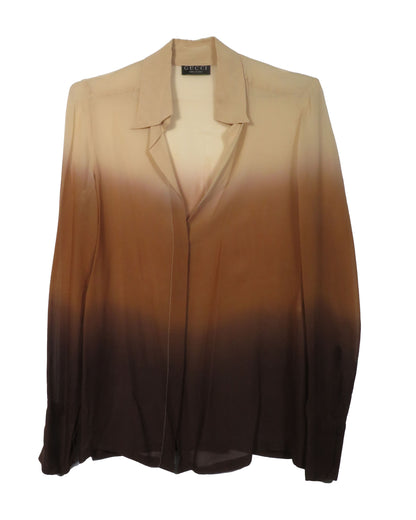 Brown and beige gradient blouse with Ralph Lauren label on a white background