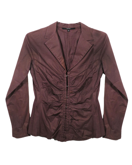 Brown blazer on a white background Gucci by Tom Ford SS2003 Brown Ruched Shirt - vothe archive - curated designer vintage