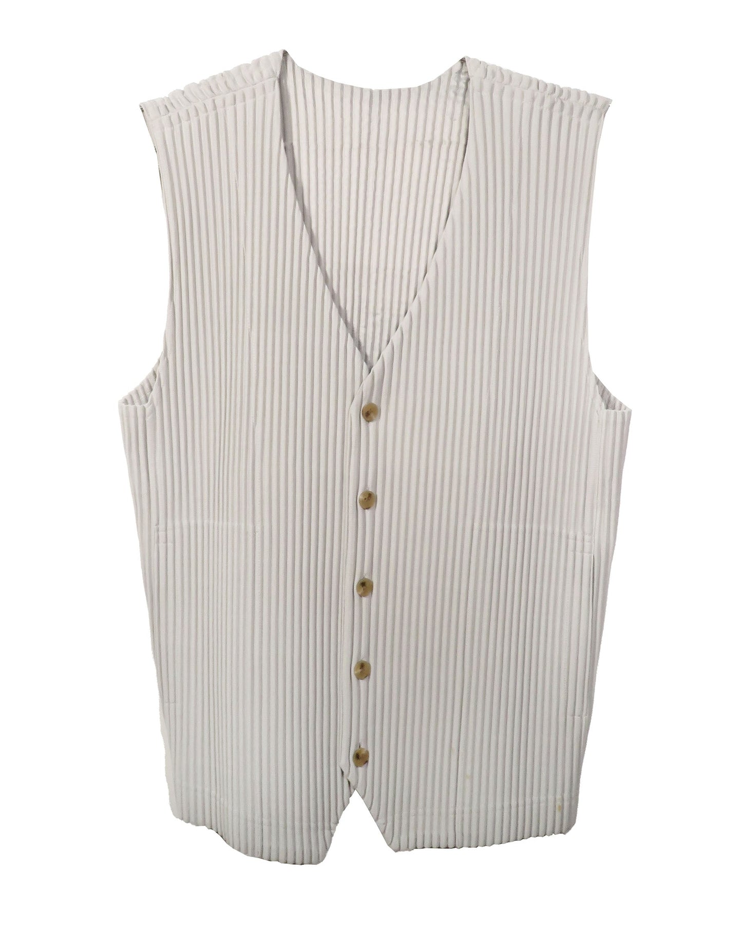 Striped vest with buttons on a white background Homme Plissé Issey Miyake Grey Pleated Vest - vothe archive - curated designer vintage