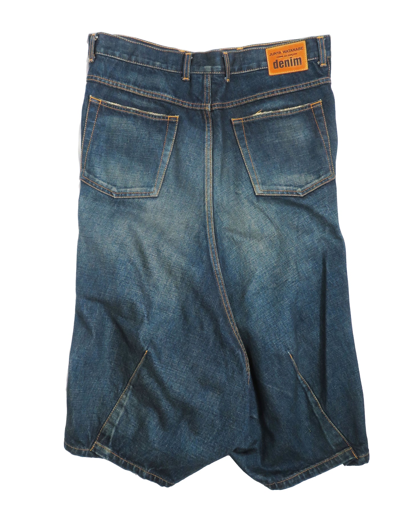 Blue denim shorts on a white background