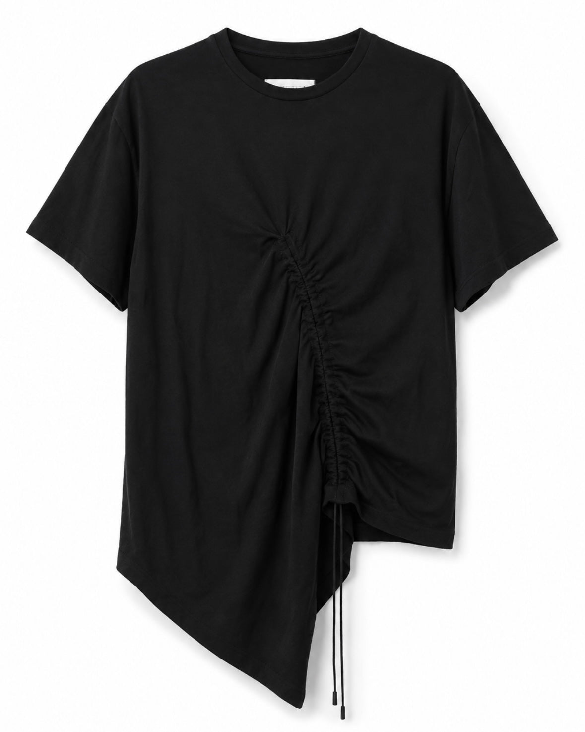 Black t-shirt with ruched side on a white background