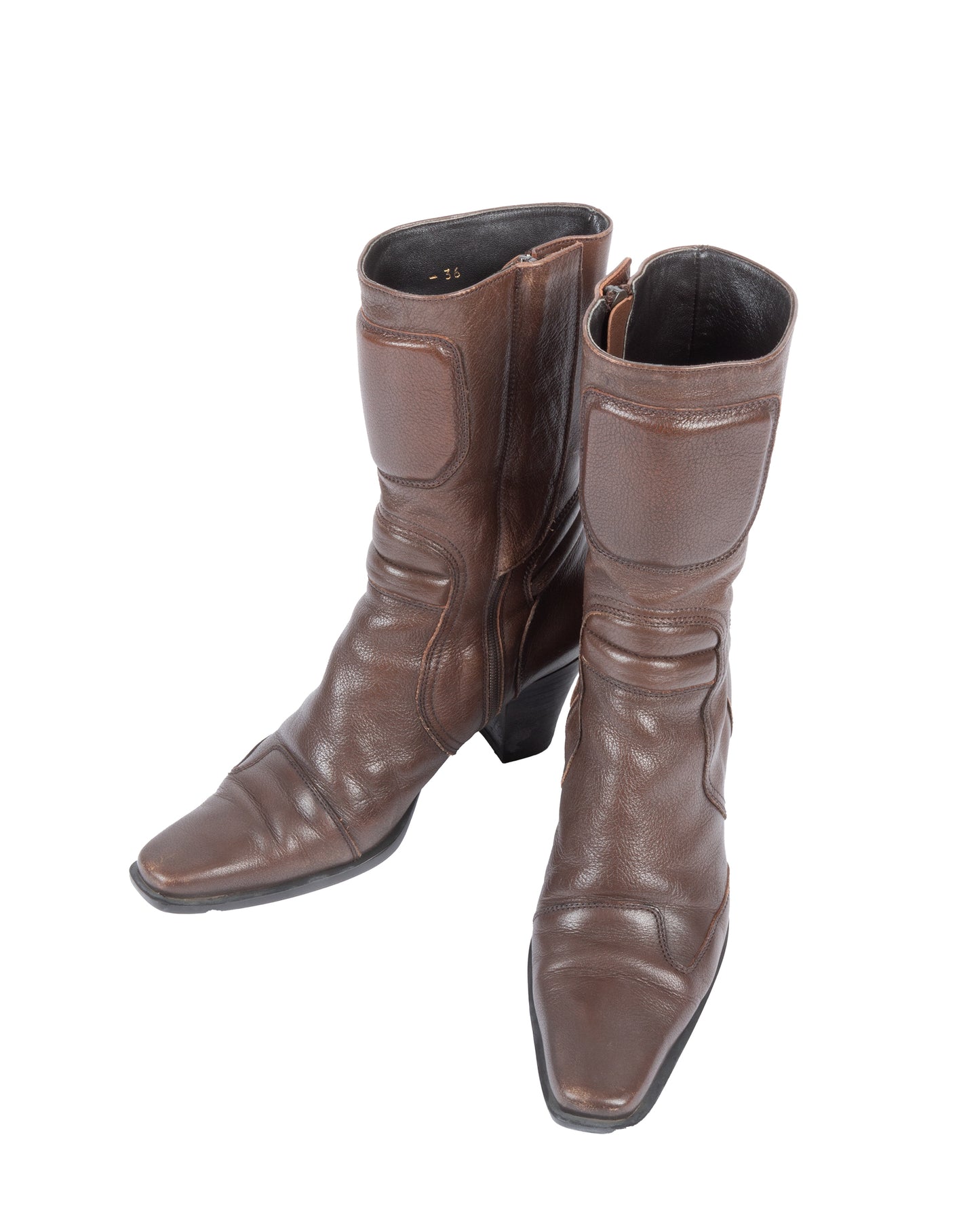 Brown Leather Moto Boots - 36