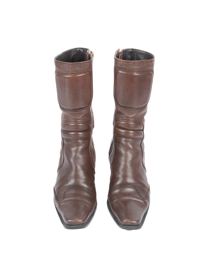 Brown Leather Moto Boots - 36