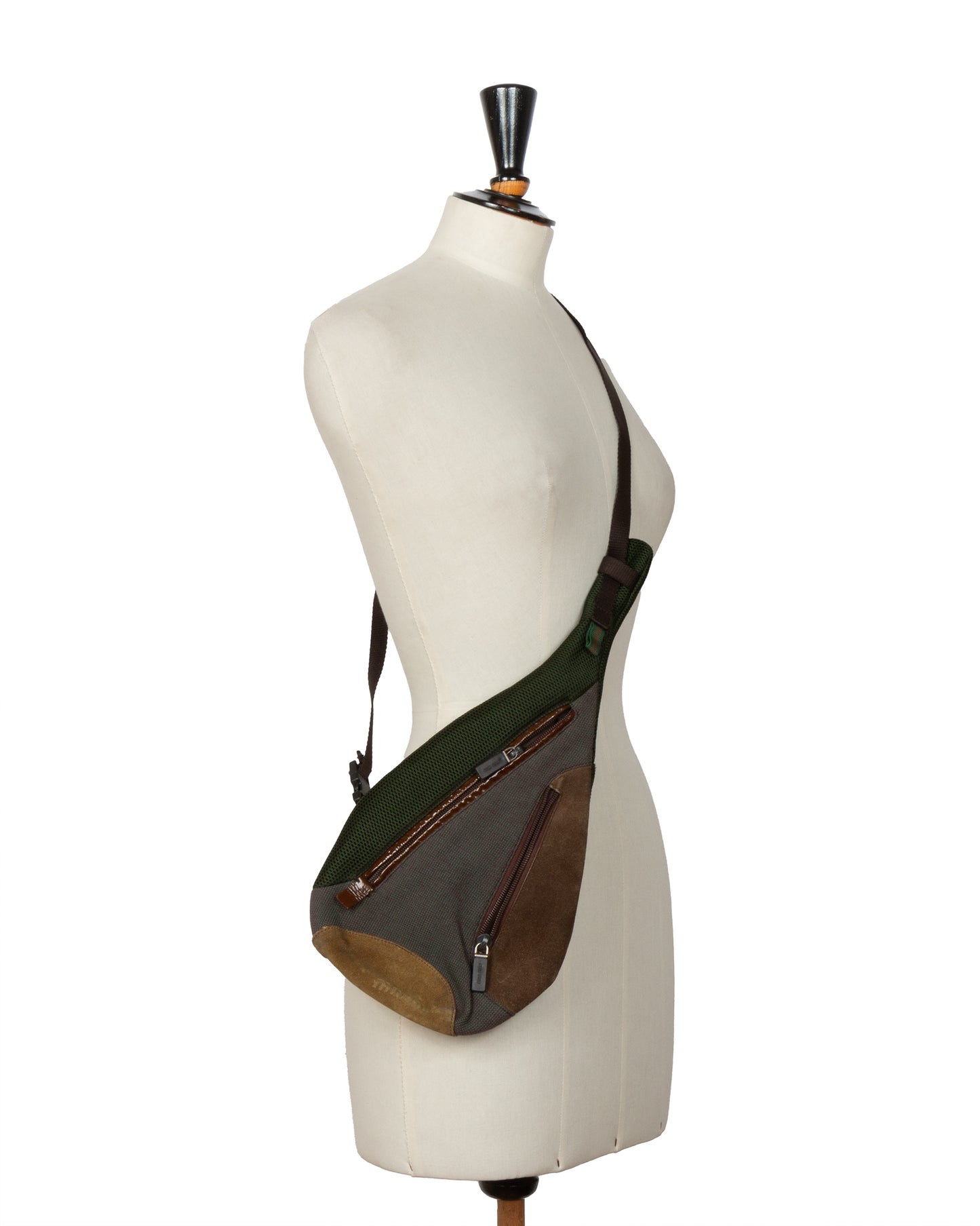 Miu Miu FW1999 Khaki Canvas and Suede Sling Bag - vothe archive - curated designer vintage
