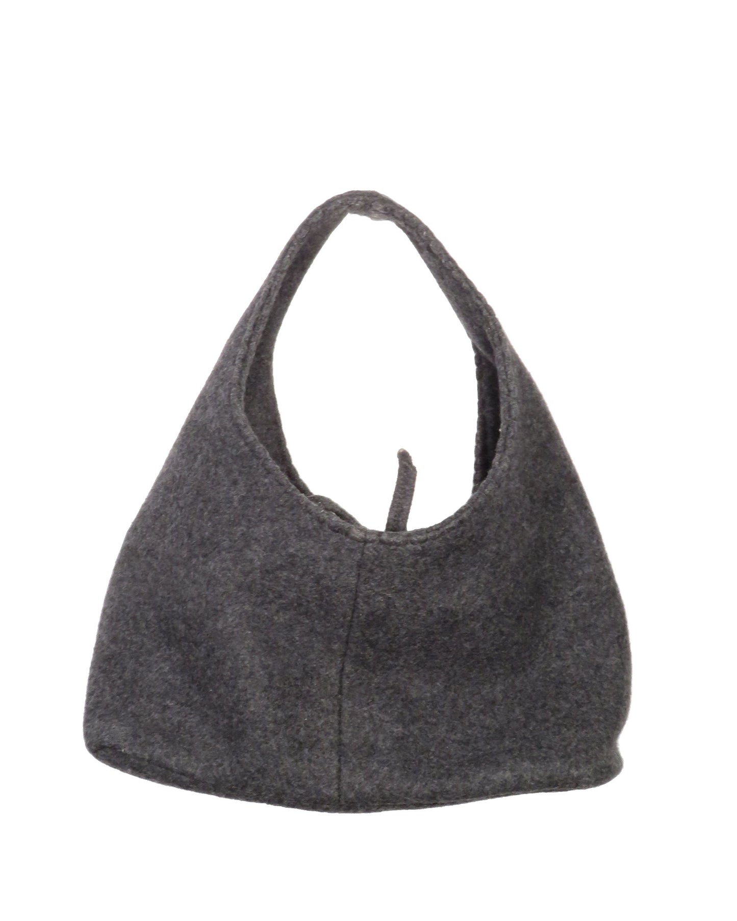 Gray shoulder bag on a white background Miu Miu FW1999 Wool Hobo Bag - vothe archive - curated designer vintage 