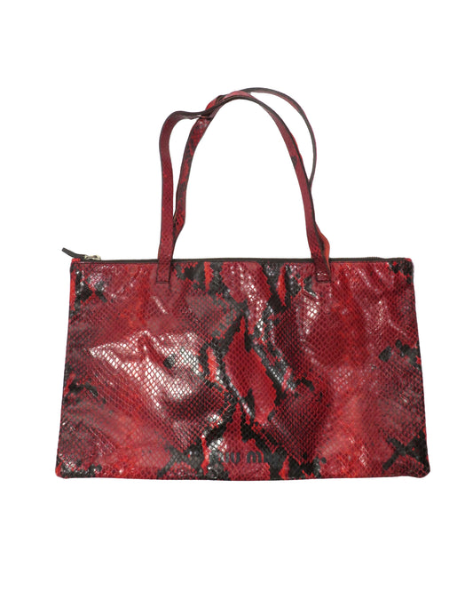 Red textured tote bag on a white background