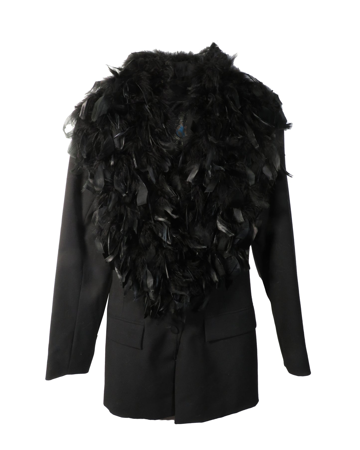 Black feathered jacket on a white background