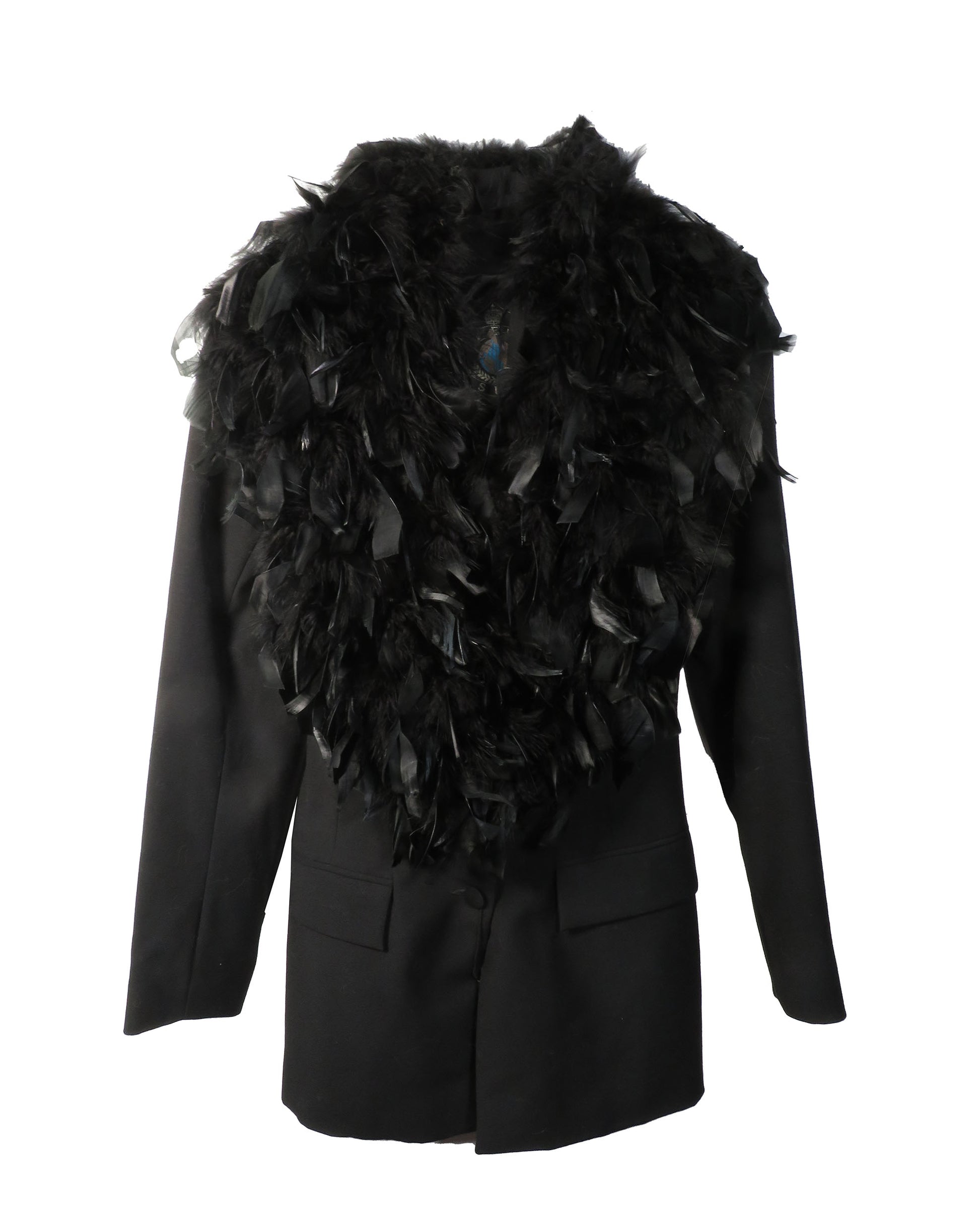 Black feathered jacket on a white background