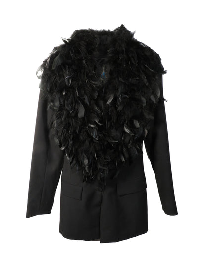 Black feathered jacket on a white background