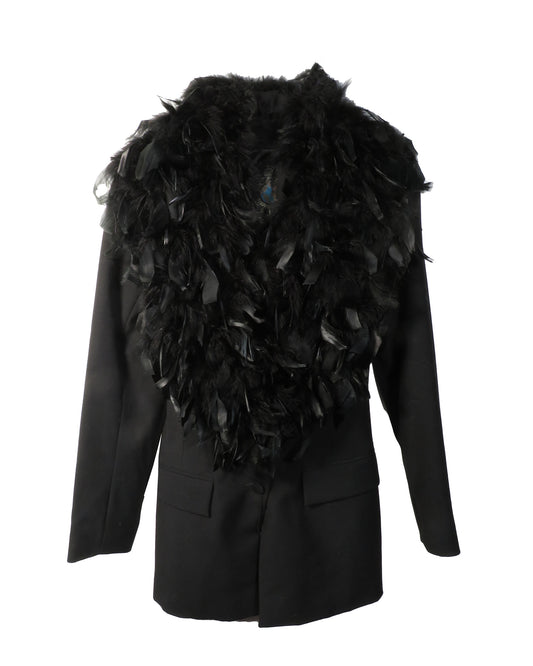 Black feathered jacket on a white background