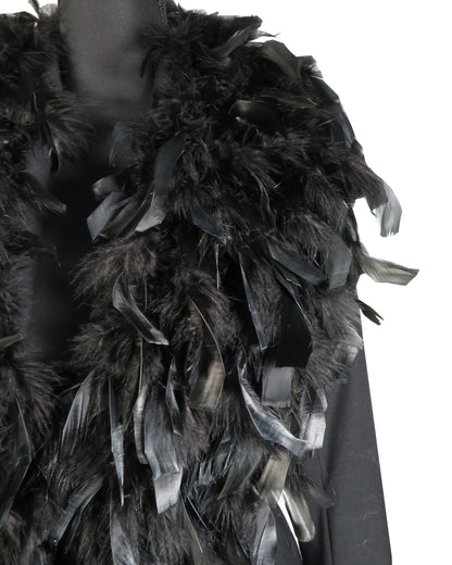 Close-up of a black feathered garment on a white background