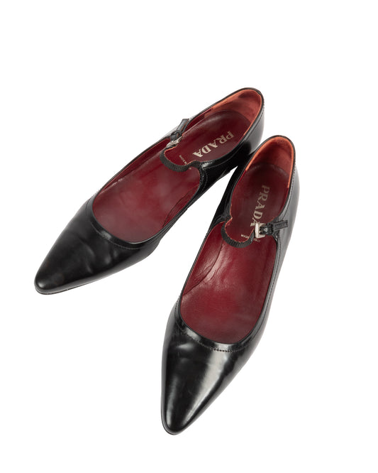 Prada Black Patent Leather Mary Jane Flats - vothe archive - curated designer vintage