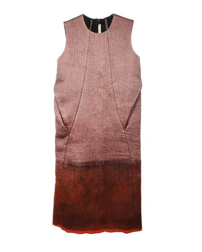 Sleeveless dress with gradient color from pink to brown on a white background