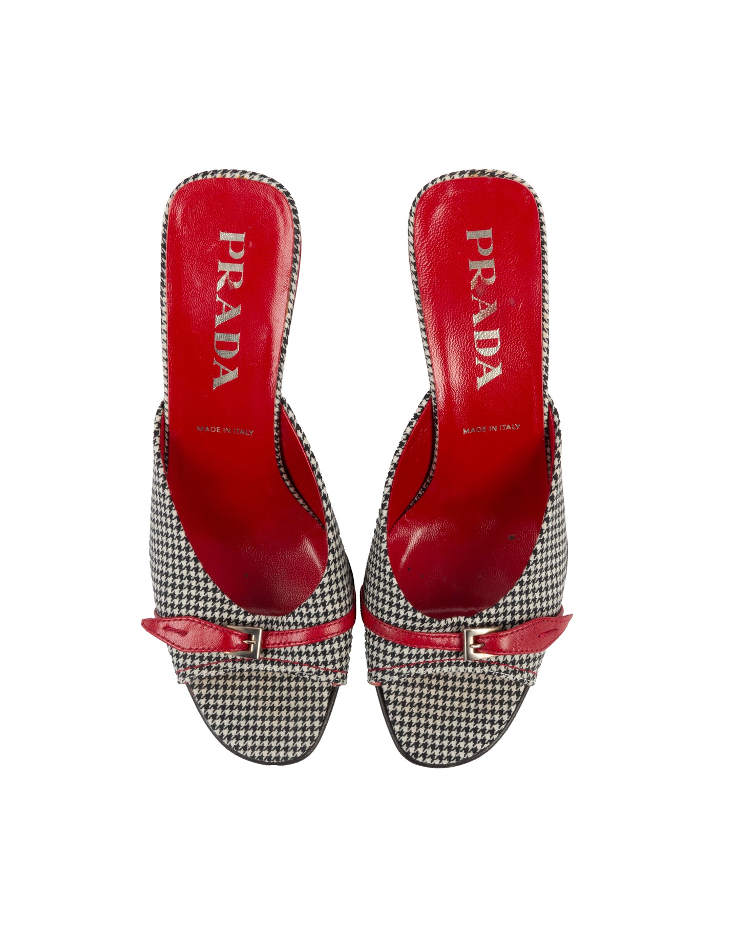 Prada Houndstooth Kitten Heel Mules - vothe archive - curated designer vintage
