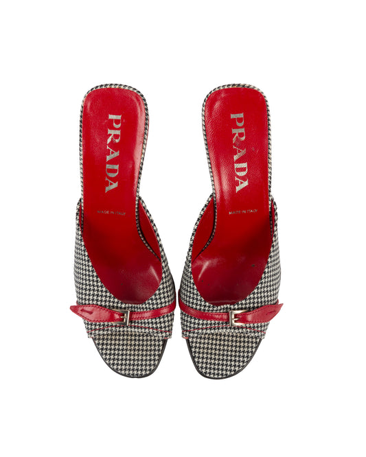 Prada Houndstooth Kitten Heel Mules - vothe archive - curated designer vintage
