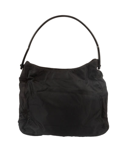 SS1998 Black Acrylic Handle Nylon Shoulder Bag