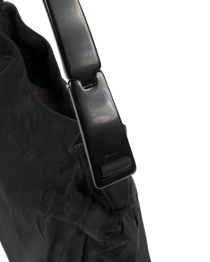 SS1998 Black Acrylic Handle Nylon Shoulder Bag