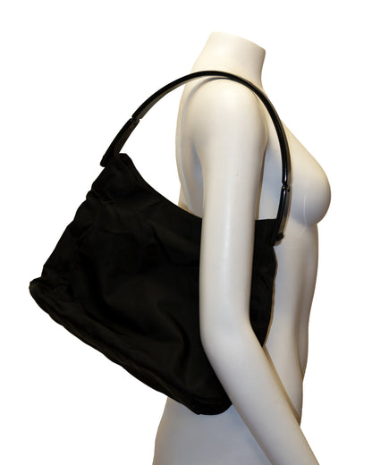 SS1998 Black Acrylic Handle Nylon Shoulder Bag