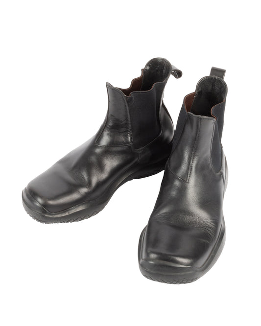 Prada Sport FW1999 Black Square Toe Leather Chelsea Boots - vothe archive - curated designer vintage
