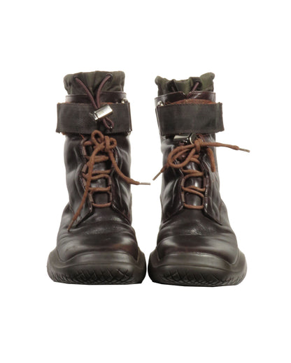 FW1999 Brown Technical Leather Utility Boots - 36.5