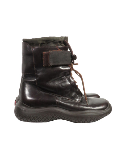 FW1999 Brown Technical Leather Utility Boots - 36.5