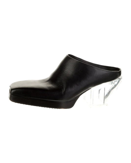 Rick Owens Black Leather Mules with Clear Heel - vothe archive - curated designer vintage
