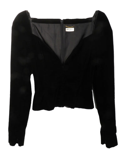 Black long-sleeve top on a white background